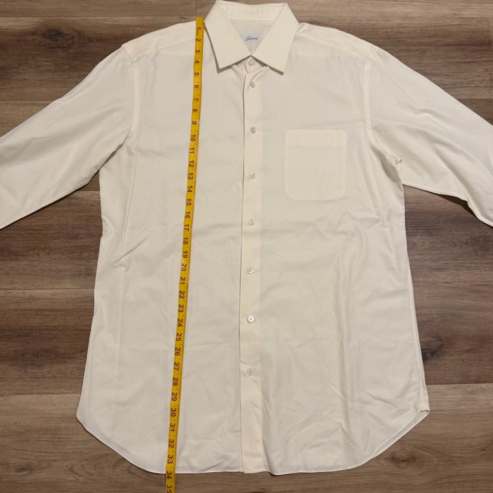 Brioni Shirt Mens 17.5 / 44 XL Ivory White Striped Button Up Dress Shirt Italy - Picture 7 of 10
